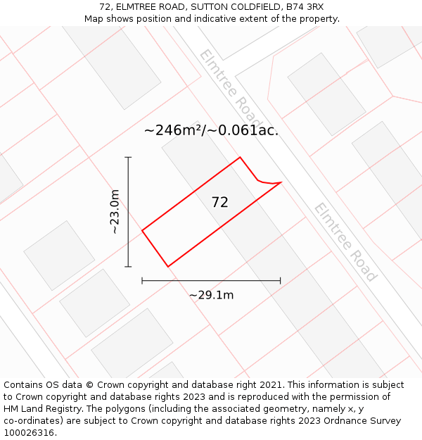 72, ELMTREE ROAD, SUTTON COLDFIELD, B74 3RX: Plot and title map
