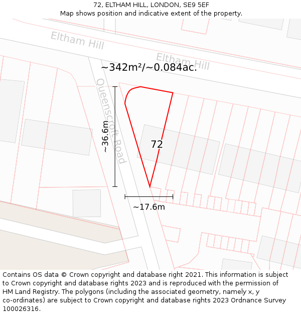 72, ELTHAM HILL, LONDON, SE9 5EF: Plot and title map