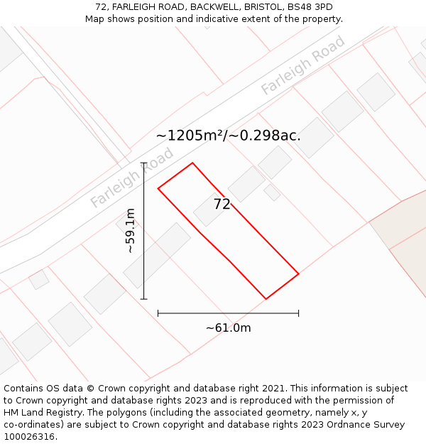 72, FARLEIGH ROAD, BACKWELL, BRISTOL, BS48 3PD: Plot and title map