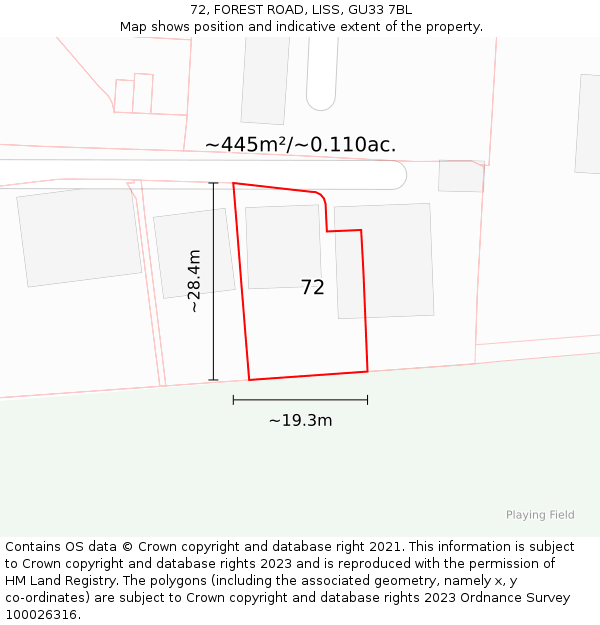 72, FOREST ROAD, LISS, GU33 7BL: Plot and title map