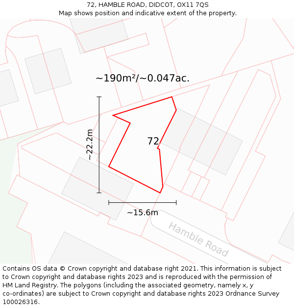 72, HAMBLE ROAD, DIDCOT, OX11 7QS: Plot and title map