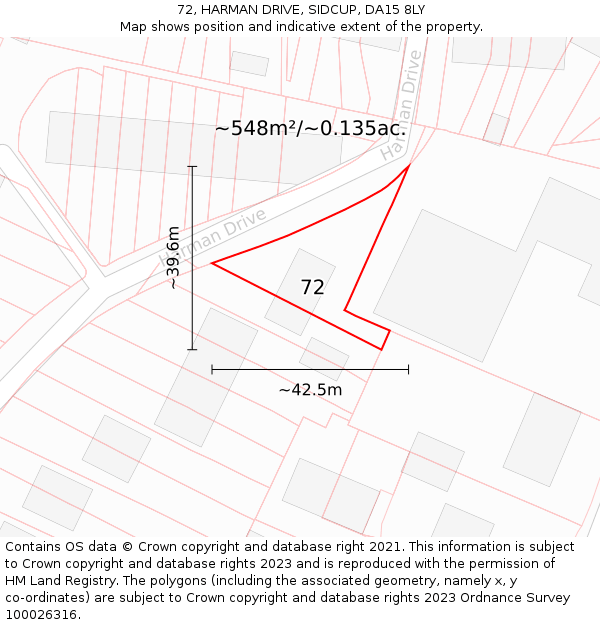 72, HARMAN DRIVE, SIDCUP, DA15 8LY: Plot and title map