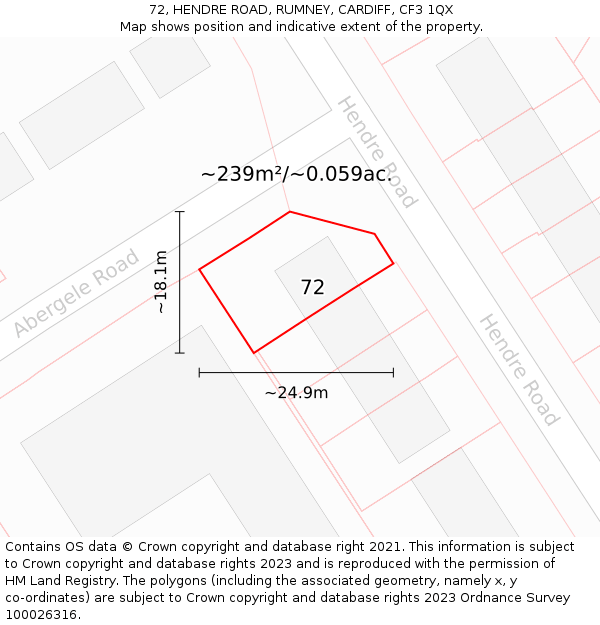 72, HENDRE ROAD, RUMNEY, CARDIFF, CF3 1QX: Plot and title map