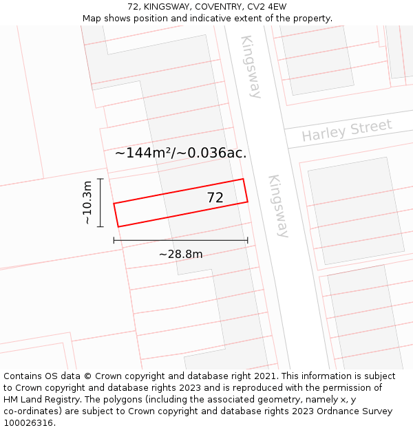72, KINGSWAY, COVENTRY, CV2 4EW: Plot and title map