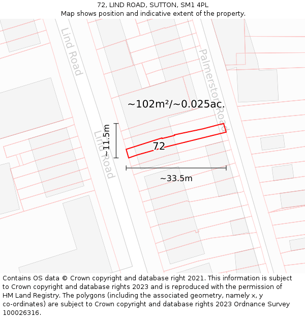 72, LIND ROAD, SUTTON, SM1 4PL: Plot and title map