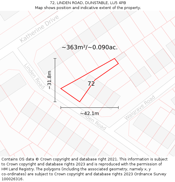 72, LINDEN ROAD, DUNSTABLE, LU5 4PB: Plot and title map