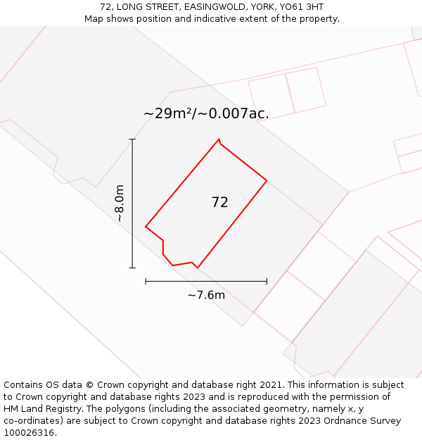 72, LONG STREET, EASINGWOLD, YORK, YO61 3HT: Plot and title map