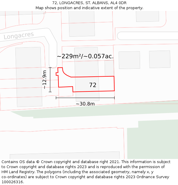 72, LONGACRES, ST. ALBANS, AL4 0DR: Plot and title map
