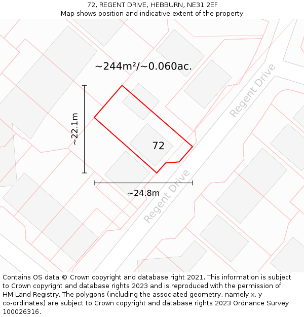 72, REGENT DRIVE, HEBBURN, NE31 2EF: Plot and title map