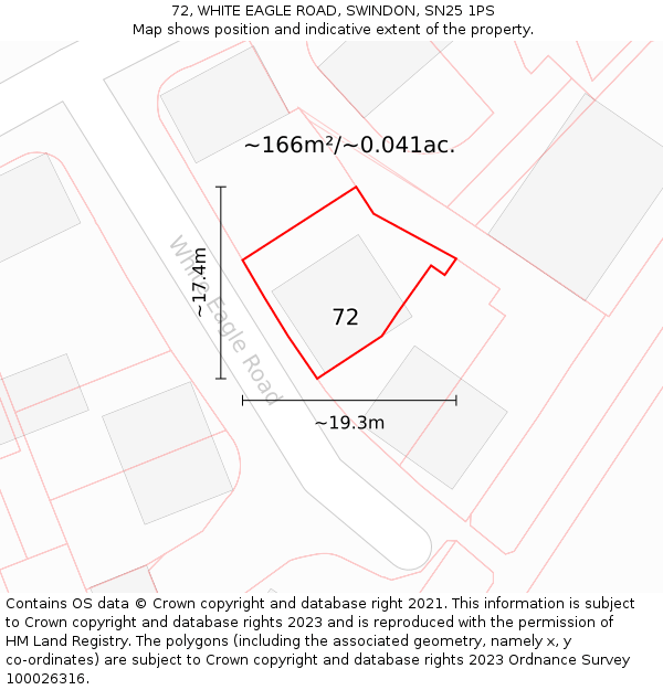 72, WHITE EAGLE ROAD, SWINDON, SN25 1PS: Plot and title map