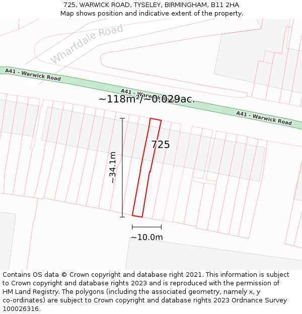 725, WARWICK ROAD, TYSELEY, BIRMINGHAM, B11 2HA: Plot and title map