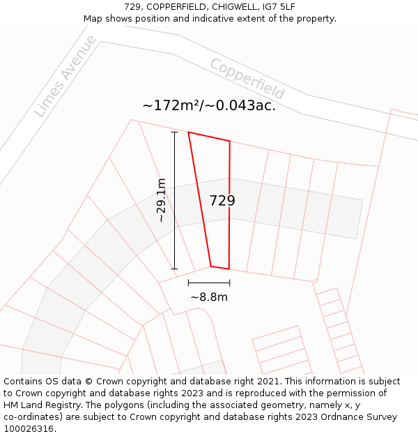 729, COPPERFIELD, CHIGWELL, IG7 5LF: Plot and title map