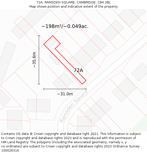72A, RAMSDEN SQUARE, CAMBRIDGE, CB4 2BL: Plot and title map