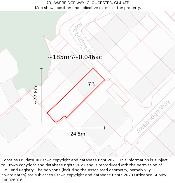73, AWEBRIDGE WAY, GLOUCESTER, GL4 4FP: Plot and title map
