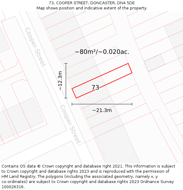 73, COOPER STREET, DONCASTER, DN4 5DE: Plot and title map