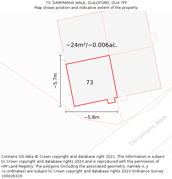 73, DAIRYMANS WALK, GUILDFORD, GU4 7FF: Plot and title map