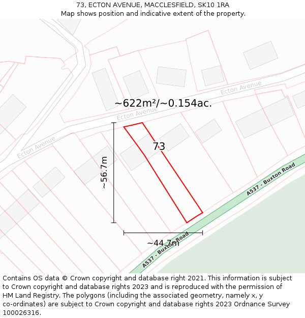 73, ECTON AVENUE, MACCLESFIELD, SK10 1RA: Plot and title map