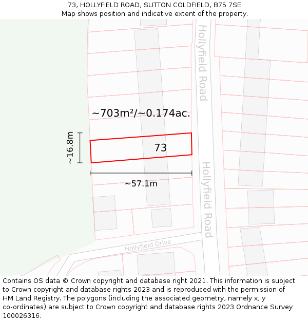 73, HOLLYFIELD ROAD, SUTTON COLDFIELD, B75 7SE: Plot and title map