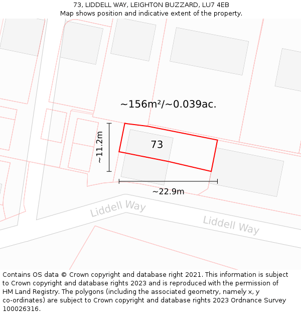 73, LIDDELL WAY, LEIGHTON BUZZARD, LU7 4EB: Plot and title map