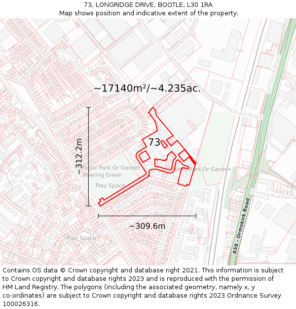 73, LONGRIDGE DRIVE, BOOTLE, L30 1RA: Plot and title map