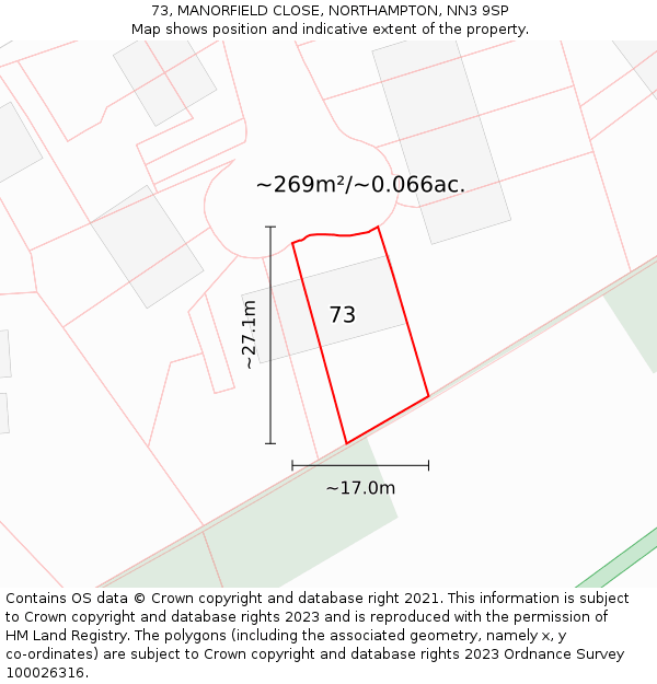 73, MANORFIELD CLOSE, NORTHAMPTON, NN3 9SP: Plot and title map