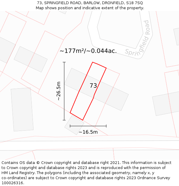 73, SPRINGFIELD ROAD, BARLOW, DRONFIELD, S18 7SQ: Plot and title map