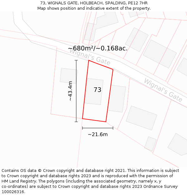 73, WIGNALS GATE, HOLBEACH, SPALDING, PE12 7HR: Plot and title map