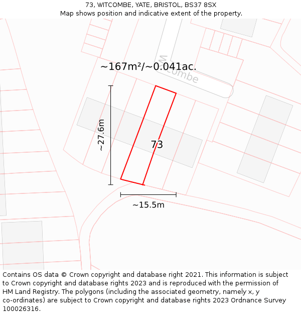 73, WITCOMBE, YATE, BRISTOL, BS37 8SX: Plot and title map