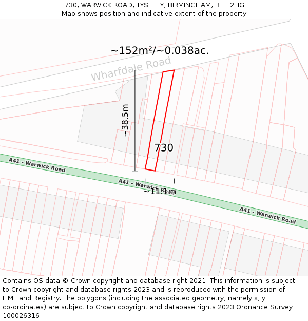 730, WARWICK ROAD, TYSELEY, BIRMINGHAM, B11 2HG: Plot and title map