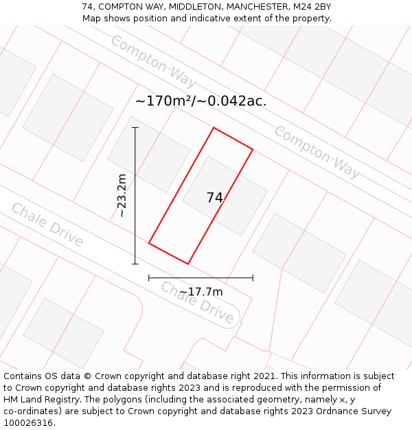 74, COMPTON WAY, MIDDLETON, MANCHESTER, M24 2BY: Plot and title map