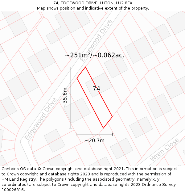 74, EDGEWOOD DRIVE, LUTON, LU2 8EX: Plot and title map