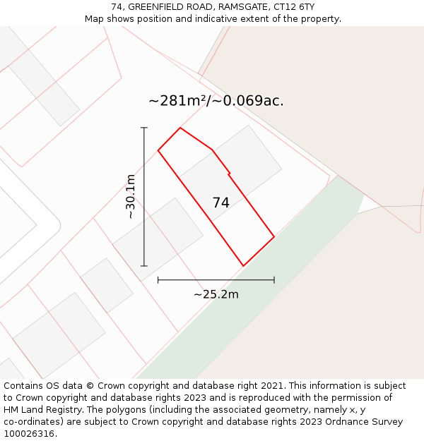 74, GREENFIELD ROAD, RAMSGATE, CT12 6TY: Plot and title map