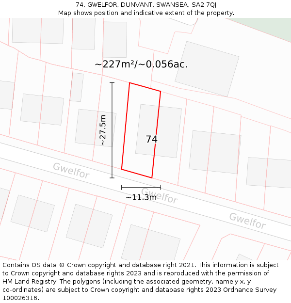 74, GWELFOR, DUNVANT, SWANSEA, SA2 7QJ: Plot and title map