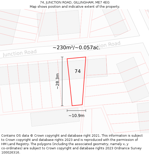 74, JUNCTION ROAD, GILLINGHAM, ME7 4EG: Plot and title map