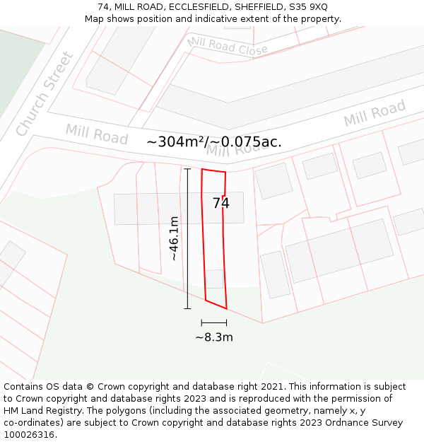 74, MILL ROAD, ECCLESFIELD, SHEFFIELD, S35 9XQ: Plot and title map