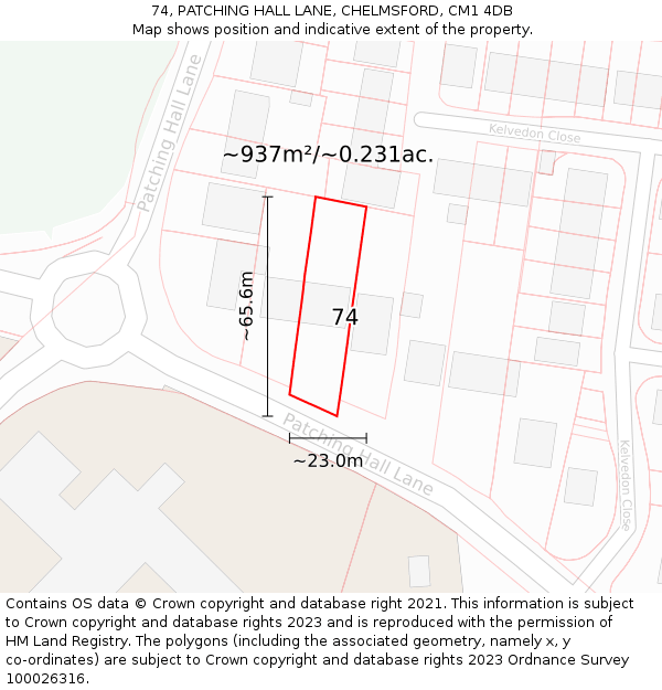 74, PATCHING HALL LANE, CHELMSFORD, CM1 4DB: Plot and title map