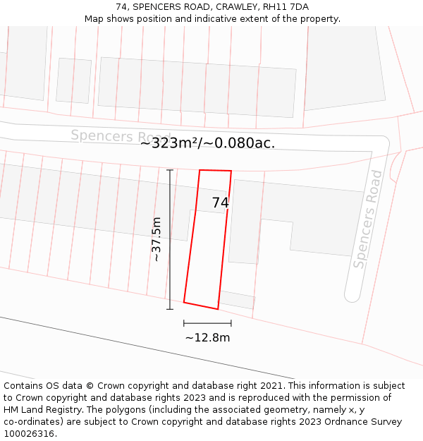 74, SPENCERS ROAD, CRAWLEY, RH11 7DA: Plot and title map
