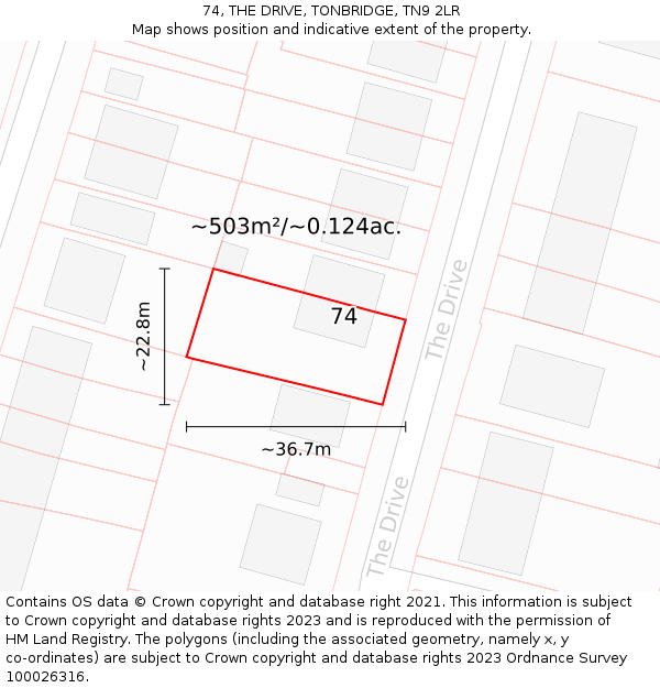 74, THE DRIVE, TONBRIDGE, TN9 2LR: Plot and title map