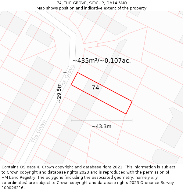 74, THE GROVE, SIDCUP, DA14 5NQ: Plot and title map