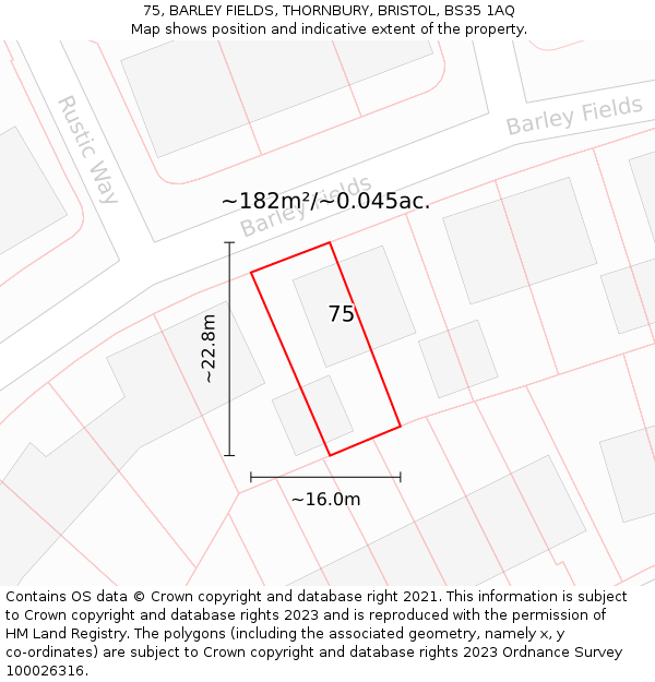 75, BARLEY FIELDS, THORNBURY, BRISTOL, BS35 1AQ: Plot and title map
