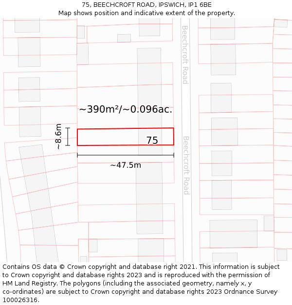 75, BEECHCROFT ROAD, IPSWICH, IP1 6BE: Plot and title map