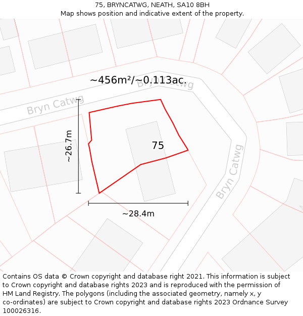 75, BRYNCATWG, NEATH, SA10 8BH: Plot and title map