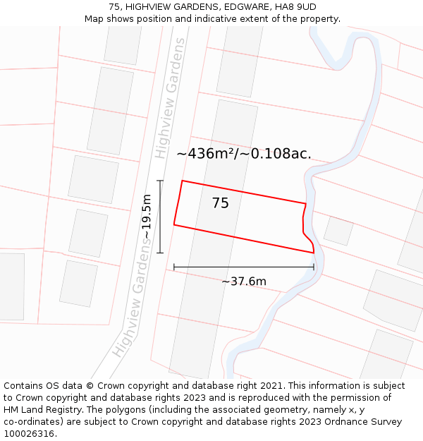 75, HIGHVIEW GARDENS, EDGWARE, HA8 9UD: Plot and title map