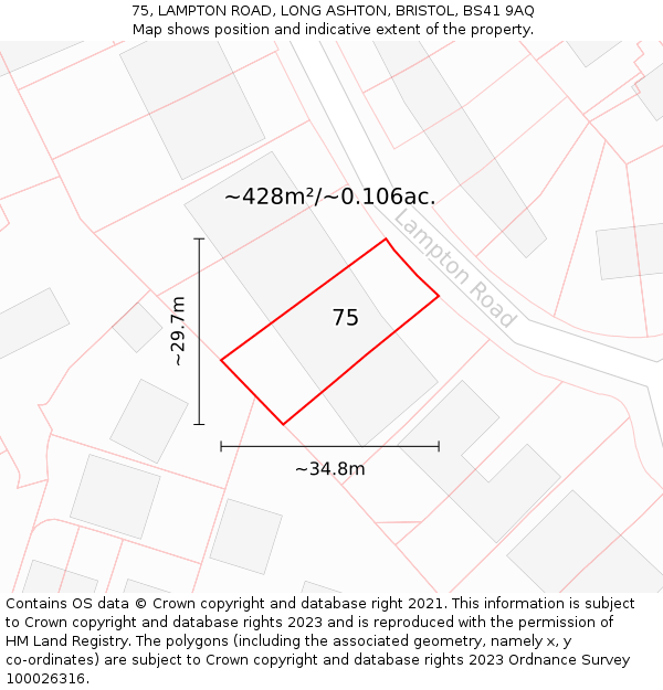 75, LAMPTON ROAD, LONG ASHTON, BRISTOL, BS41 9AQ: Plot and title map