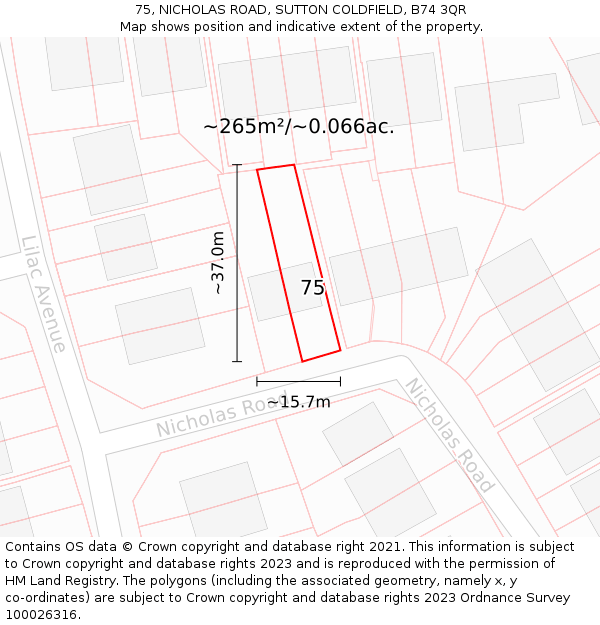 75, NICHOLAS ROAD, SUTTON COLDFIELD, B74 3QR: Plot and title map
