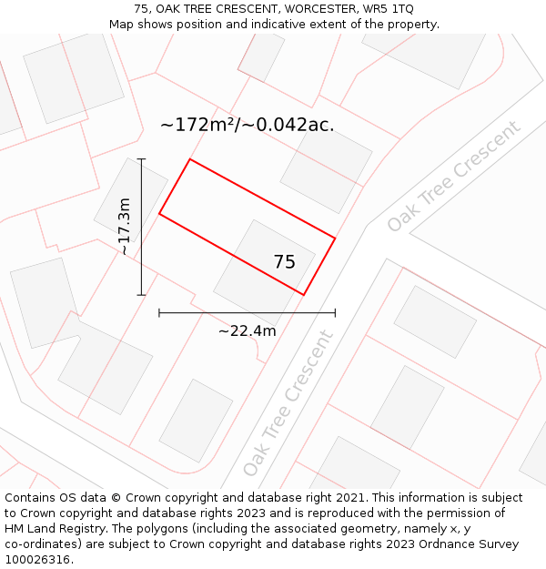 75, OAK TREE CRESCENT, WORCESTER, WR5 1TQ: Plot and title map