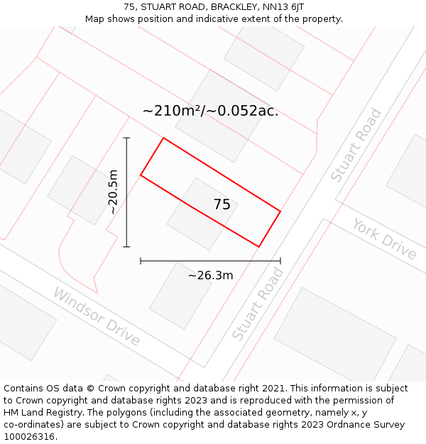 75, STUART ROAD, BRACKLEY, NN13 6JT: Plot and title map
