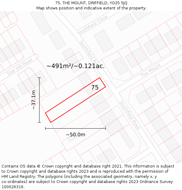 75, THE MOUNT, DRIFFIELD, YO25 5JQ: Plot and title map