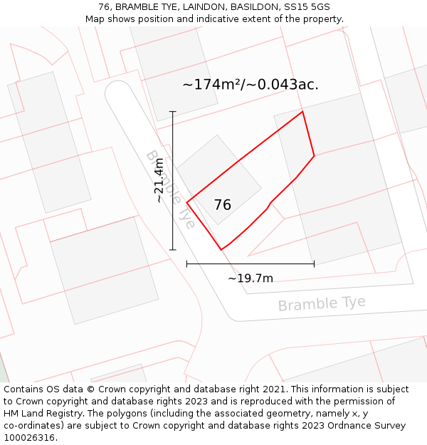 76, BRAMBLE TYE, LAINDON, BASILDON, SS15 5GS: Plot and title map