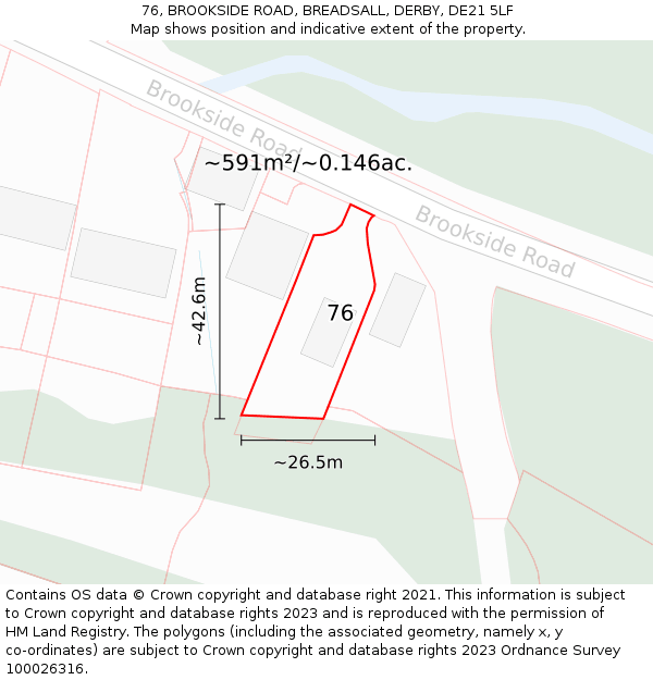 76, BROOKSIDE ROAD, BREADSALL, DERBY, DE21 5LF: Plot and title map